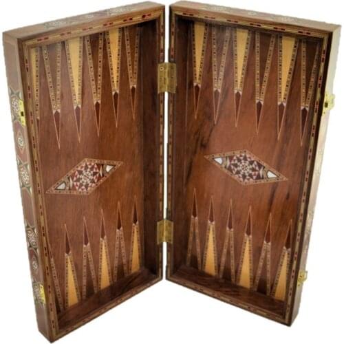 Vintage Game Set Handmade Backgammon Set, Chess Board, Checkers, Natural Solid Wooden, original Pearl Around Board Big Size 4 Model