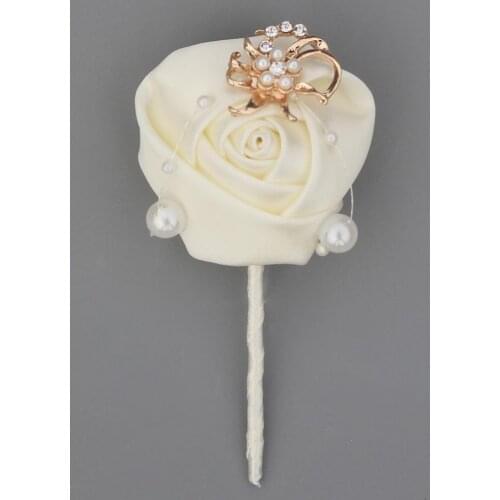 WifeLai-A Ivory Rose Flower Bride Wedding Corsage Gold/Silver Crystal Groom Pearl Beaded Brooch Flower Pins X5417-JY