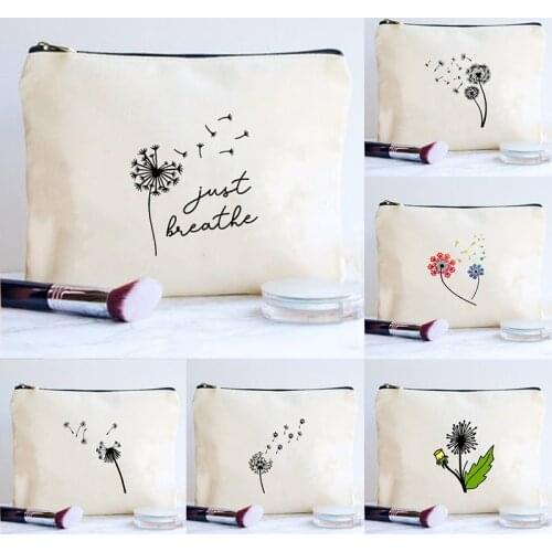 Dandelion Just Breathe Printed Women Make Up Cosmetic Bags Beauty Bag Organizer Toiletry Kits Bags Wash Pouch Travel Essential