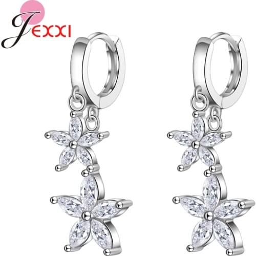 New Statement 925 Sterling Silver Elegant Flower Drop Earrings Korean Trend Party AAA Zircon Earring For Woman Jewelry Gift