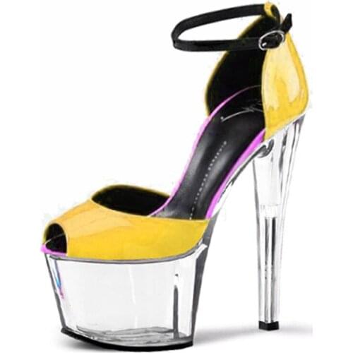 Super high heels women party Hate day 17 cm high transparent with artificial leather bag with sandals Big yards colourful shoes