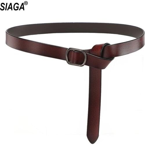 Ladies All-match Retro Style Genuine Leather Belts Buckle Metal Casual All-around Waist Knot Belt for Women 2.3cm AK033