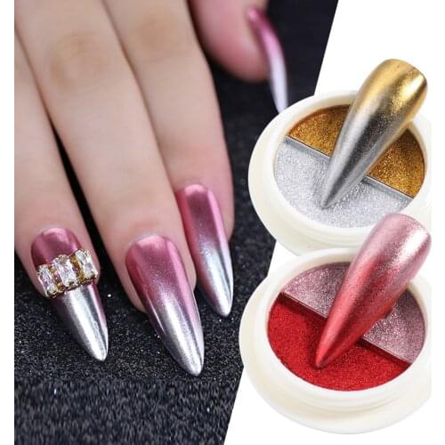 1 Box Two Colors Nail Glitter Magical Solid Mirror Powder Nail Chrome Pigment Metallic Nails Manicure Gel Polish Decor F1881