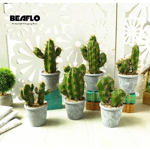 1Set Potted Cactus Fake Bonsai Cement Artificial Flower Fake Plants for Wedding Home Party Garden Decorative D0034