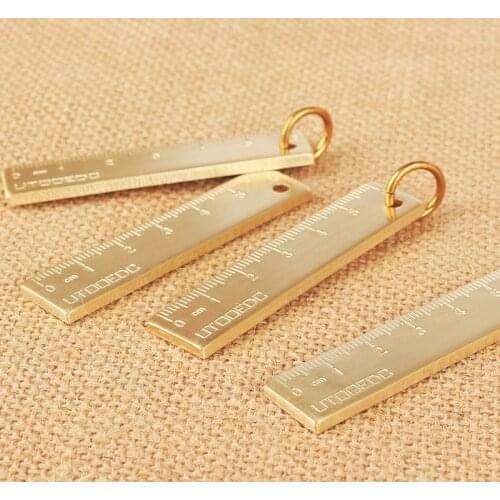 1 PCS 6cm Small Copper Ruler 3mm Thickened Brass Metal Ruler Copper Key Pendant Number Plate Drafting Supplies Mini Rulers