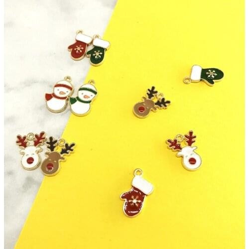 10pcs New Christmas Ornaments Snowman Deer Gloves Accessories DIY Handmade Alloy Pendant Earrings Wholesale