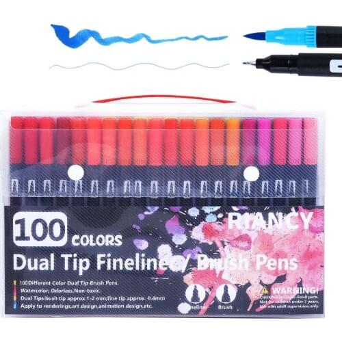 100 Ink Colors Fineliner Art Marker Pen Graffiti Dual Tip Brush Watercolor for Girls Boy Drawing Painting Gen Manga Anime Pencil