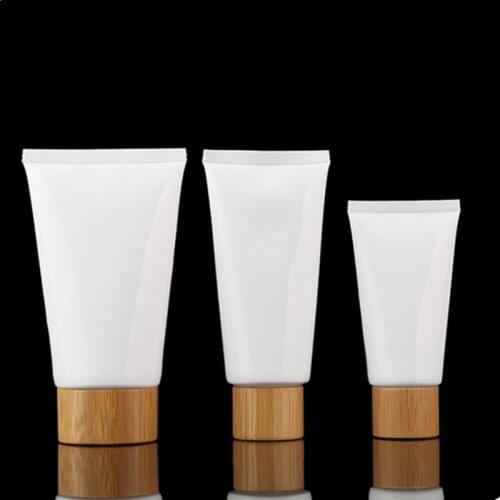 150G 150ML Natural Bamboo Wood Screw Lid White Plastic Cosmetic Squeeze Tube Black Empty Packaging Refillable Bottles