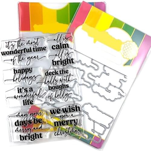 2021 New English Words Merry Christmas Clear Stamps and Metal Cutting Dies For DIY Craft Making Paper Greeting Card Scrapbooking