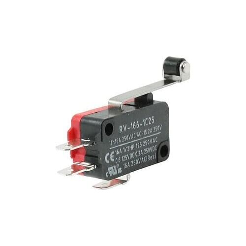 250VAC 16A SPDT 1NO 1NC 3P Long Hinge Roller Lever Momentary Microswitch
