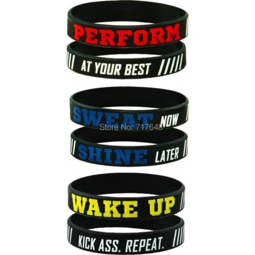 300pcs Inspirational Quote Perform, Sweat, Wake up wristband silicone bracelets free shipping by FEDEX A