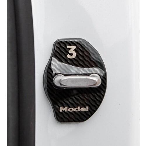 Car Door Lock Buckle Cover For Tesla Model 3 Door Lock Accessories Carbon Fiber 2017- 2020 Sticker stainless steel 4PCS
