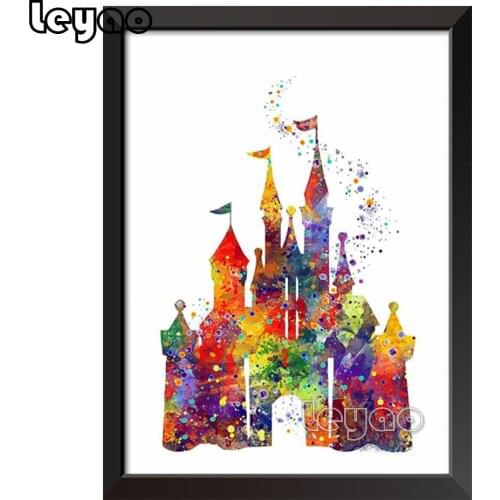 Diamond Painting Full Square/Round 5D DIY Watercolor Cartoon Castle Embroidered Mosaic Picture Artist Home Decoration Gift