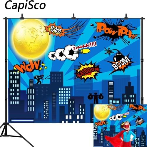 Capisco photography backdrops Super hero background buildings city street clouds for baby birthday party For photo shoot