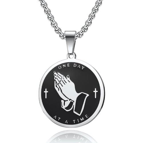 Stainless Steel Religious Bible Verse Bless Jesus Pendant Necklace Fashion Cross Jewelry Gift For Him with Chain