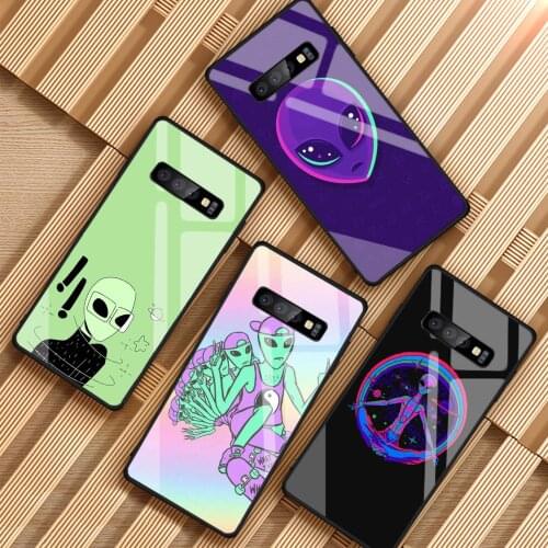 Peace Alien Tempered Glass Phone Case For Samsung Galaxy S8 S9 S10 S20 PLUS J6 J8 2018 NOTE 8 9 10 Cover Shell