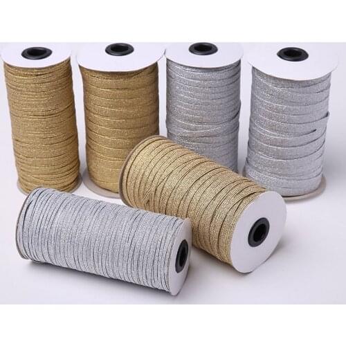 3mm 6mm 9mm 5yards Gillter Gold Silver Elastic Bands Spandex Rubber Band Waist Band Stretch Rope Elastic Ribbon Lace Trim