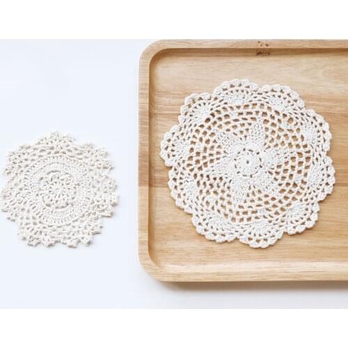 European Zakka Style Paper Lace Crochet Doilies Kitchen Accessories Decoration Home Cup Mug Coasters Round Mats Off-white Beige