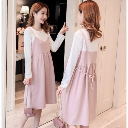 Cotton Maternity Dresses 2021 New Spring Autumn Patchwork Loose Casual Dress Maternity Cloth Tops Pregnancy Clothes for Pregnant