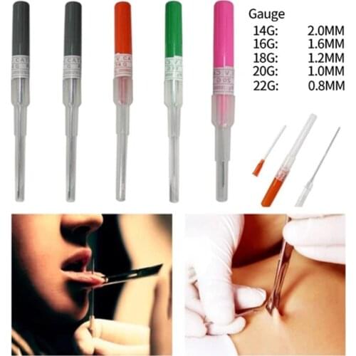 250pcs/lot Medical Steel Body Piercing Needles 14G/16G/18G/20G/22G Disposable Body Tattoo Needles Sterile Body Piercing Tools