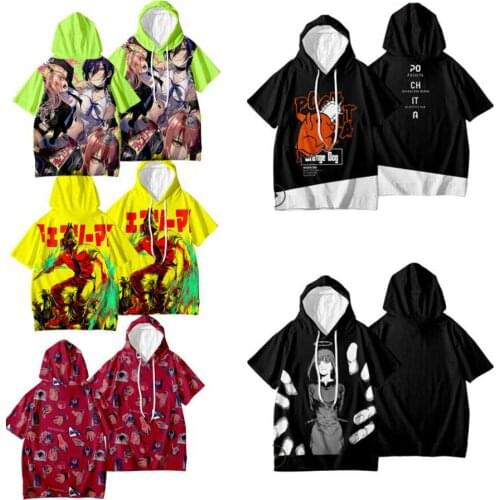 Anime Chainsaw Man Cosplay Costume Pochita Denji Makima Hayakawa Aki Power Himeno Unisex 3D Print Short Sleeve Hooded T Shirt