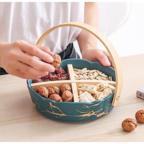 Lace gold series ceramic hand-held fruit tray, dry fruit plate, dessert, candy, snack storage box, nut Platter