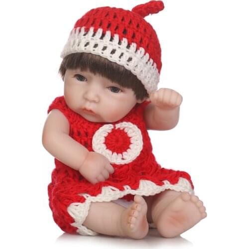 28cm Reborn Baby Doll Soft Silicone Lifelike Toy Gift for Children Christmas Presents Red Sweater Red Hat