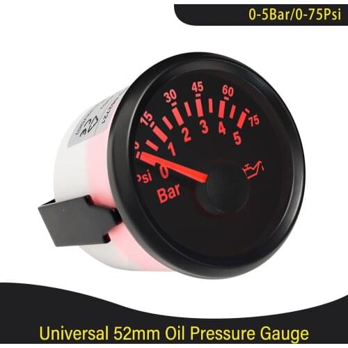 52mm Auto Car Boat Tuck Oil Pressure Gauge Motorcycle Fuel Pressure Gauge Meter 0-5BAR 0-75PSI With Red Blacklight