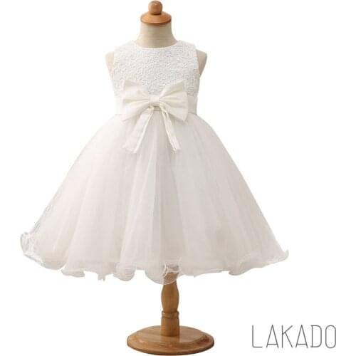 Cute Short Mini Simple Flower Girl Dress First Communion Dresses With Bows 2 - 10 Years