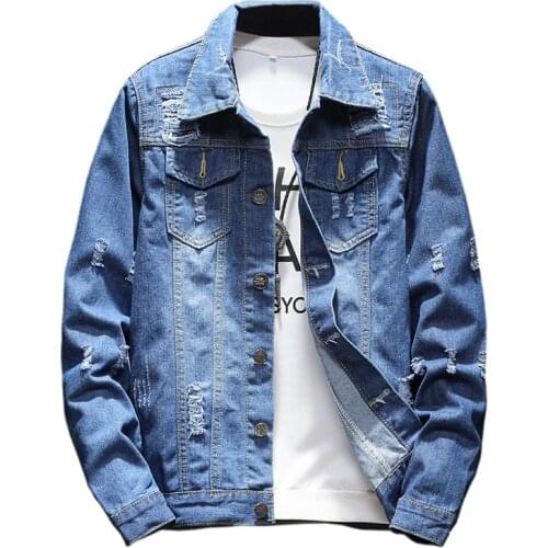 Mens Jeans Slim Fit Hole Denim Jacket Jeans 2021 Ins Tide Brand Hepburn Popular Tooling Retro Mens Denim Jacket Mens Coat