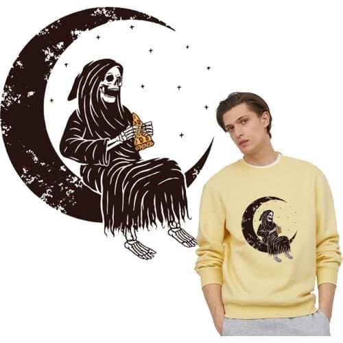 Punk moon skull patches for clothing Iron on transfer iron on heat transfer ironing thermal Stickers on clothes fabric stripes