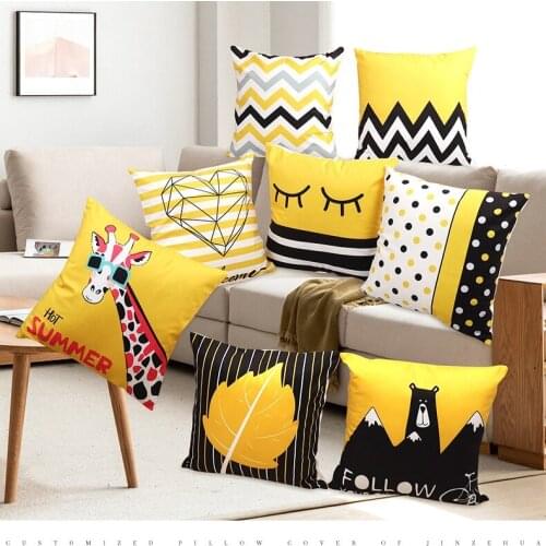 Geometry Cushion Cover 45x45 Polyester Pillowcase Decorative Sofa Cushions Pillowcover Home Decor Black Yellow Blue Pillow Cases