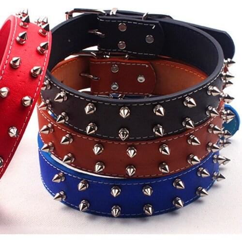 Pet collar punk style PU rivet collar medium and large dogs suitable collar pet supplies，Q222
