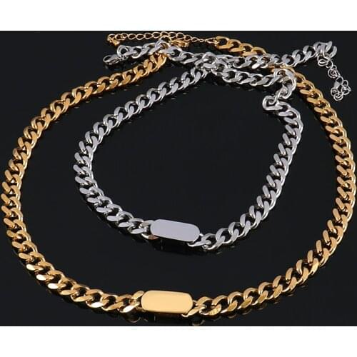Euramerican Stainless Steel Necklace Zircon Thick Chain Choker Necklace Men Punk Charms Pendant Necklaces For Women Jewelry Gift
