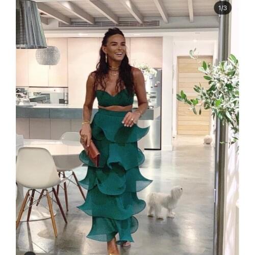 Verngo Modern Green Two Pieces Evening Dresses Organza Ruffles Maxi Skirt Sweeetheart Mermaid Long Prom Gowns Custom Made