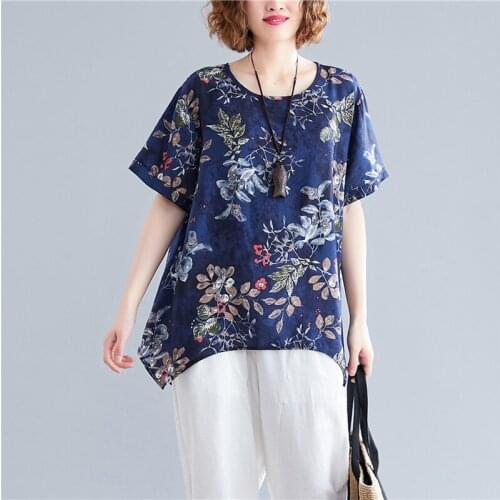 Retro Printing Casual Loose Large Size Shirt Women Irregular Slim Blouse Blusas De Mujer Womens Tops