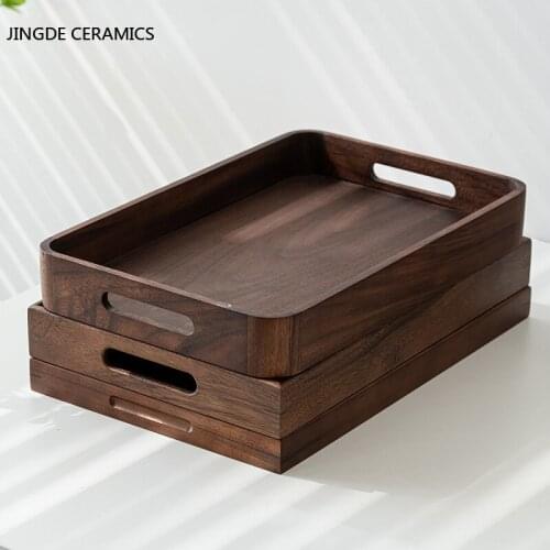 Rectangle Japanese-style Walnut Solid Wood Tray Multifunction Tray Restaurant Home Hotel Kitchen Utensils Storage Display Tools