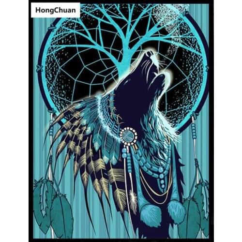 Tribal Wolf Mural 5D DIY Square/Round Diamond Painting Mosaic Cross Embroidery Handicraft Home DecorationChristmas Gift New Year