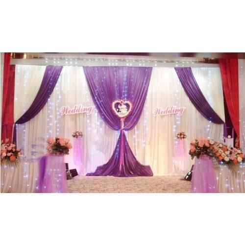Romantic white and purple Ice Silk Wedding Backdrops for Wedding Decoration Stage Backdrops Curtain with sequin