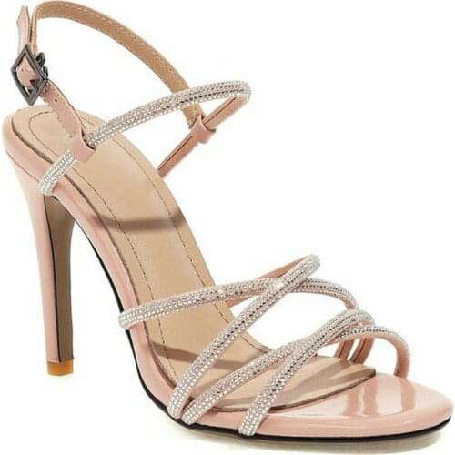 Sianie Tianie 2021 Summer Sexy Rhinestone Glitter Bling Party Wedding 10cm High Heels Stilettos Open Toe Women Sandals Size 46