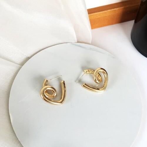 Temperament Hearts Tie Simple Statement Earrings Metal Fashion Creative Korean Earrings
