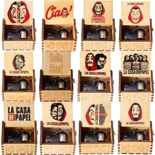 Newest Money Heist The House of Paper Music Box La Casa De Papel Bella Ciao Hand Crank Wood dropship large Stock