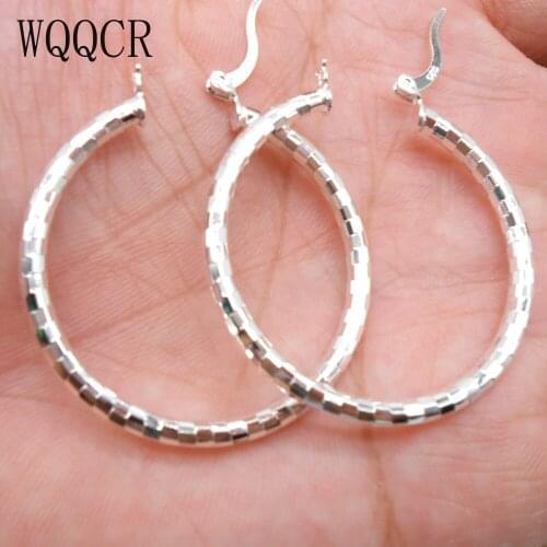 WQQCR 40MM Smooth Large Personality Super Large Circle Earrings Square Women Fashion 925 Silver Jewelry Bijoux Fashion Statement