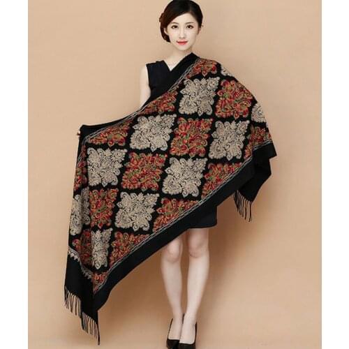 Lady shawl black wrap female foulard blanket Tassel Cashmere Pashmina thick warm soft new scarves women Embroider scarf 2020