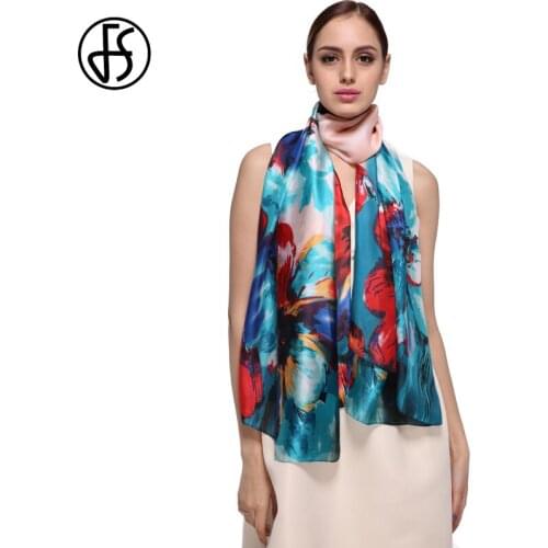 FS Long Silk Scarves Brand Luxury Scarfs High Quality For Women Ladies Echarpes Hijab Floral Print Winter Shawls Wraps
