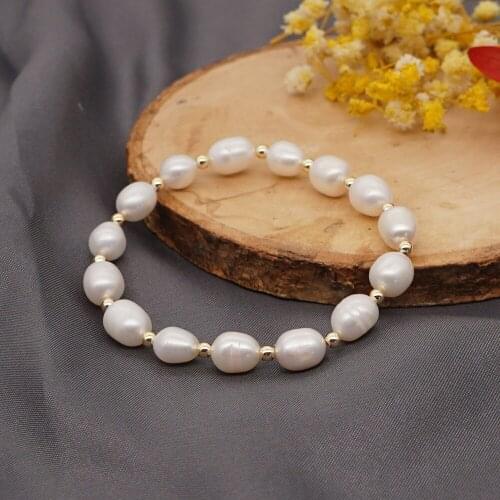 Bohemian Fashion Light Luxury Baroque Natural Freshwater Pearl Colorless Gold Beads Beaded Small Bracelet Women Pair jewellery