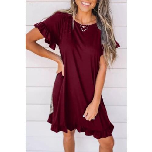 New style splice leopard grain round collar lotus leaf edge female dress