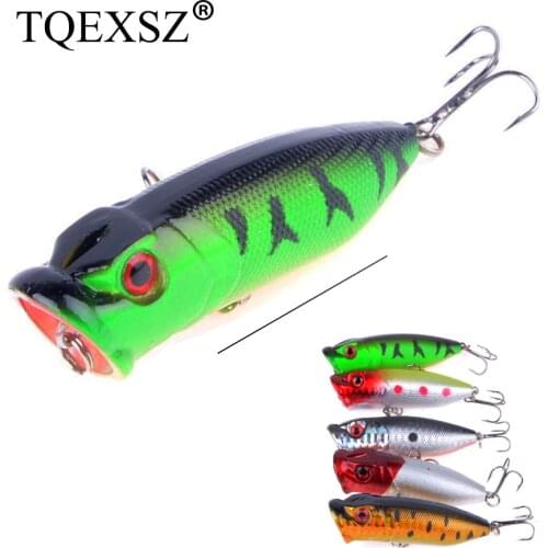 1pcs Fishing Lures 7cm11.2g Topwater Popper Bait 5 Color Hard Bait Artificial Wobblers Plastic Fishing Tackle With 6# Hooks