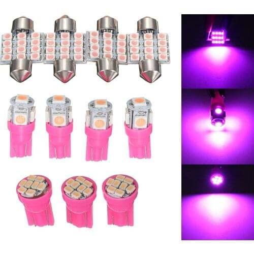 11Pcs Auto Car Interior Bright Purple LED Bulb Light Parking Backup T10 & 31mm License Plate Dome Lights