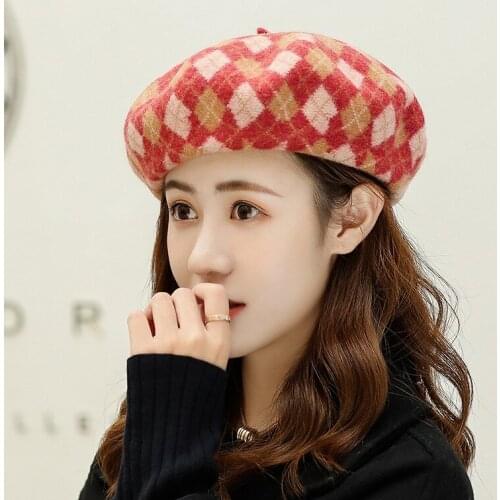 2020 Popular Womens Winter Beret Womens Plaid Painter Painter Hat Classic Wool Felt Warm French Beret Hat Doug 9 Colors